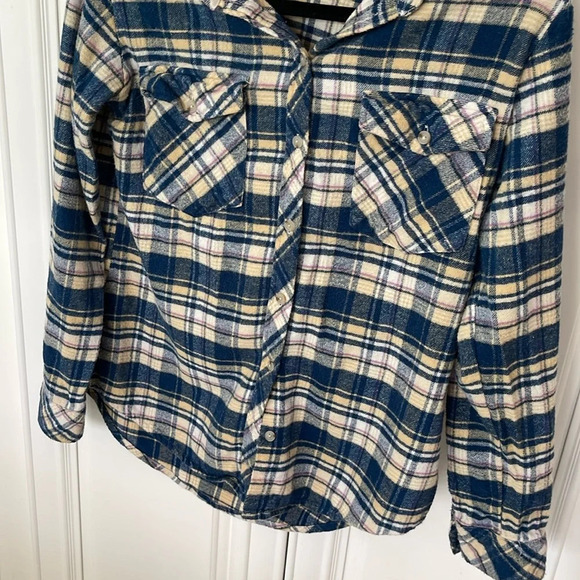Sanctuary Flannel button down Shirt  Women small Blue Plaid Cotton - Picture 3 of 12